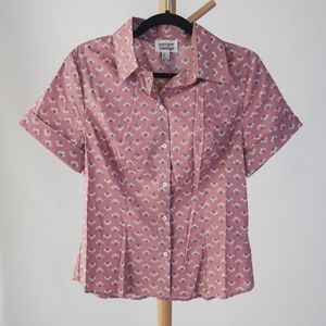 Unique Vintage Pink Floral Print Mazzie Blouse - L/10-12